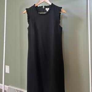 J.Crew Black Sleeveless Shift Dress with Ruffle Trim Neckline | Classic Minimali